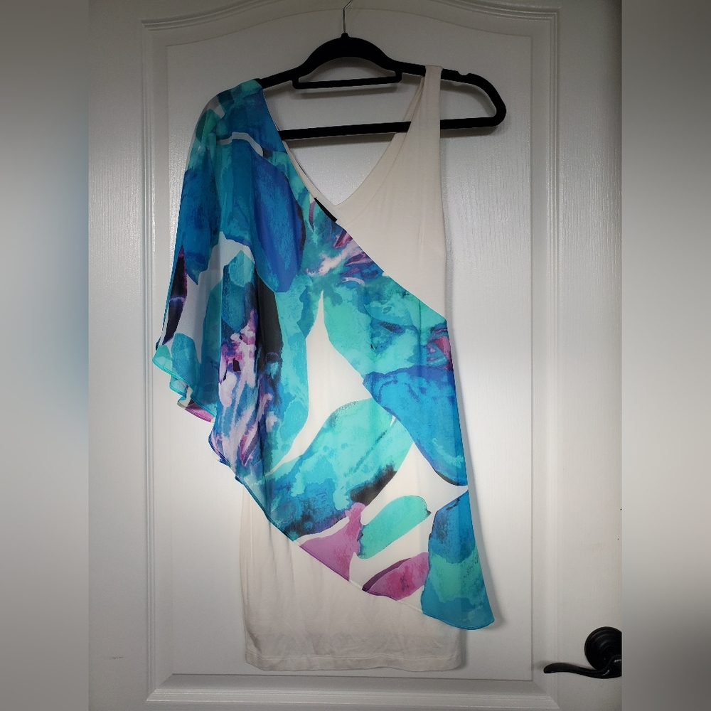 bebe Ivory and Blue Sleeveless Mini Dress